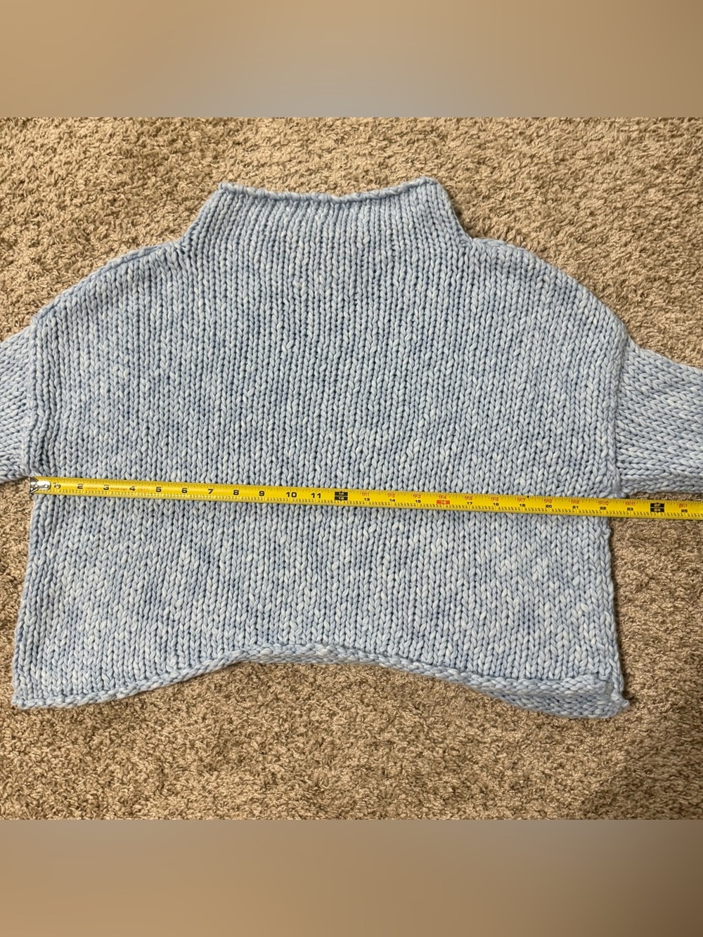 Free People Opal Rollneck Chunky Knit Sweater Cashmere Blue Cropped Pullover S/P - Picture 7 of 10